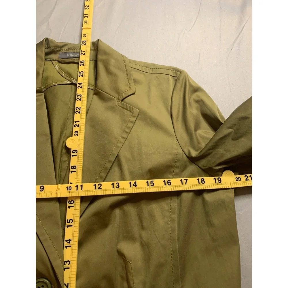 Liz Claiborne Womens Olive Green Cotton Stretch 2 Button 3/4 Sleeve Blazer 14 - Picture 6 of 7